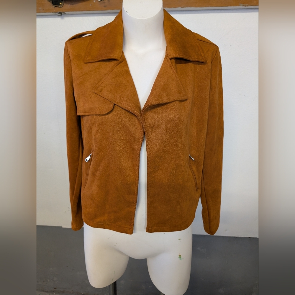 Coat Ultra Suede Cropped Open Front  Motto Jacket Rust Color Size S NWT